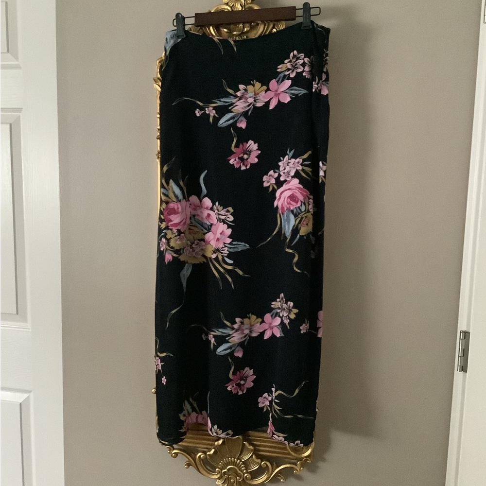 My Boyfriend's Back Rayon Black Floral Print Maxi Skirt Size S